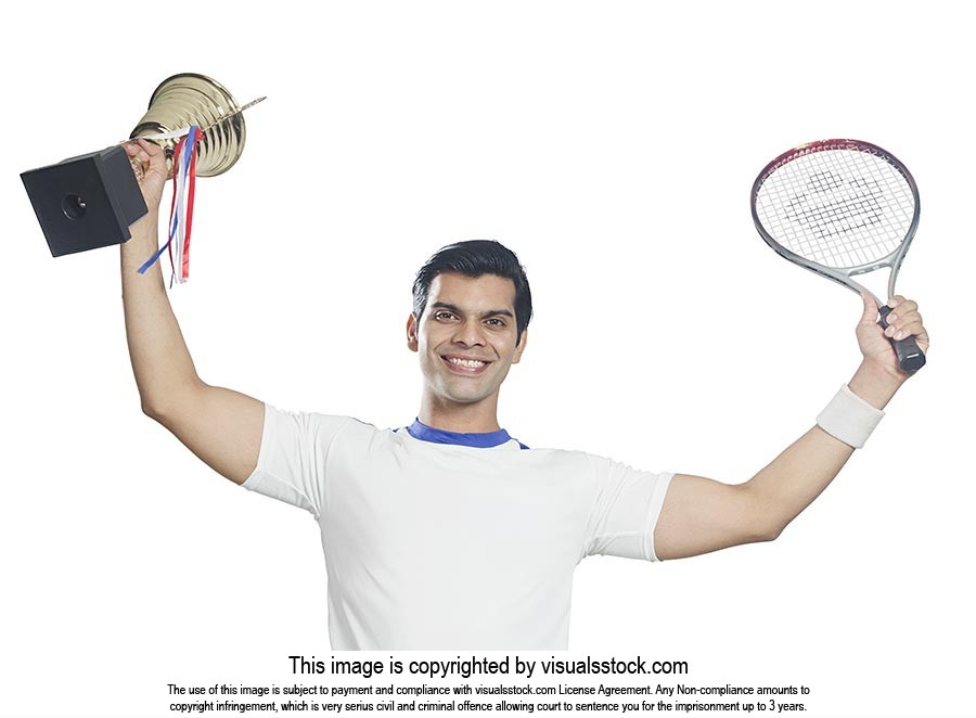Indian Tennis Player Celebrates Championship Troph