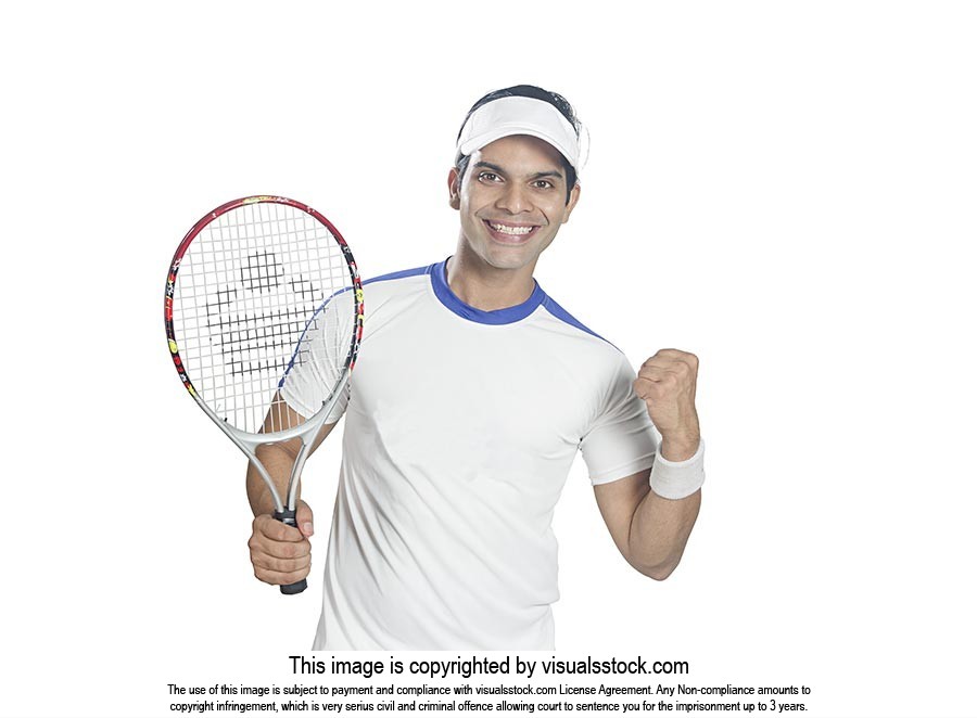 Portrait Happy Male Tennis Player Celebrating Succ