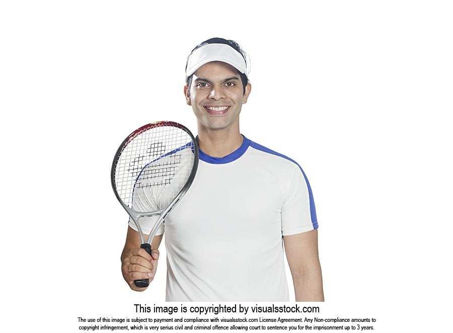Sports Man Tennis Player Holding Racket