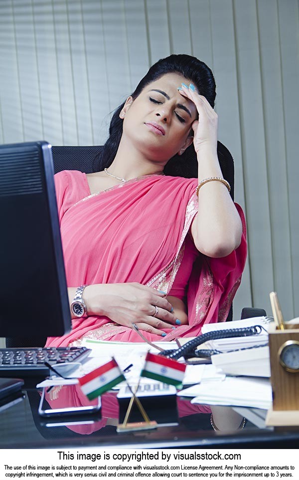 Business Woman Tired Depressed Office