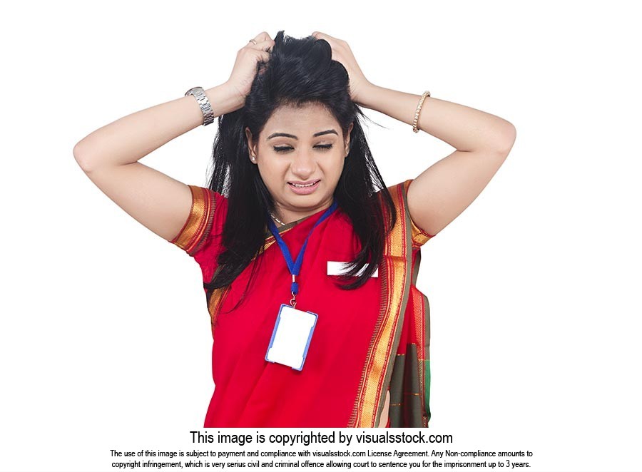 Stressed Salesperson Woman Pulling Hair