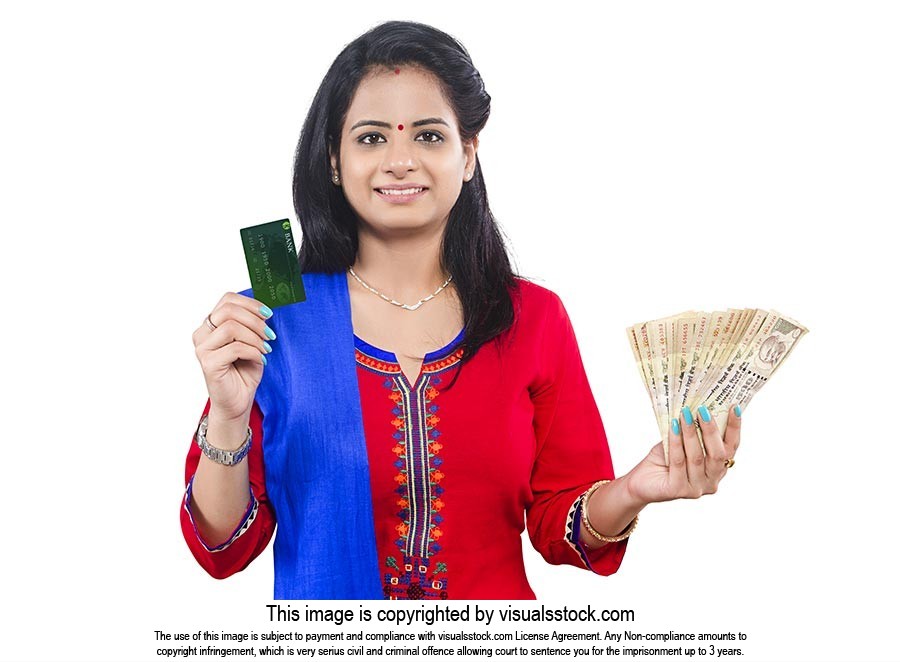 Woman Money Showing Credit Card
