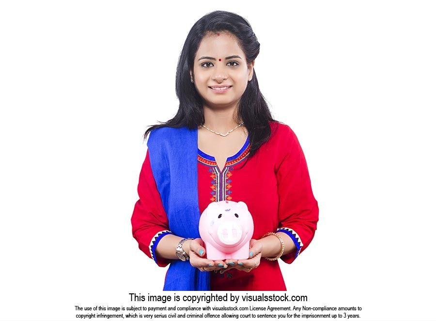 Woman Saving Money Piggy Bank