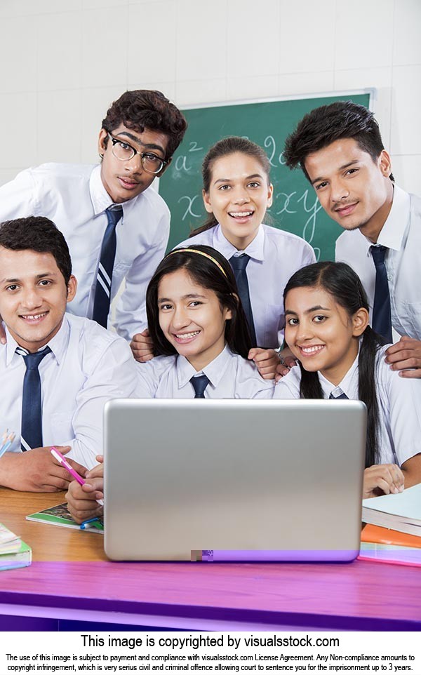 School Students Learning Together Laptop