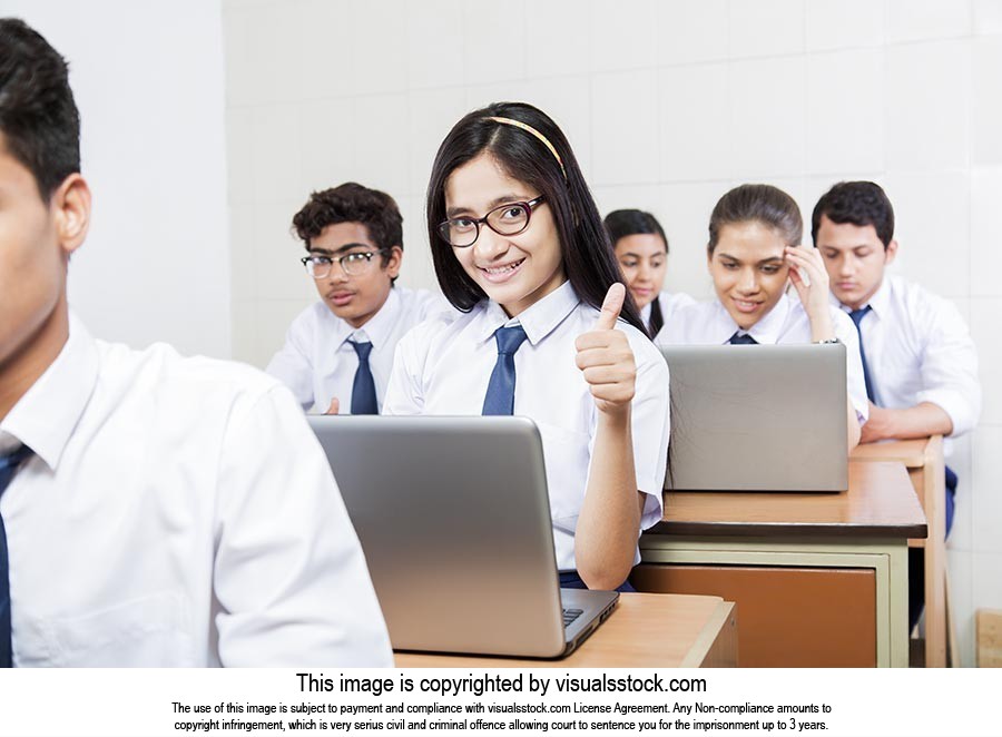 School Students Laptop Thumbsup