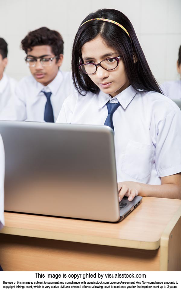 School Girl Student Laptop Working