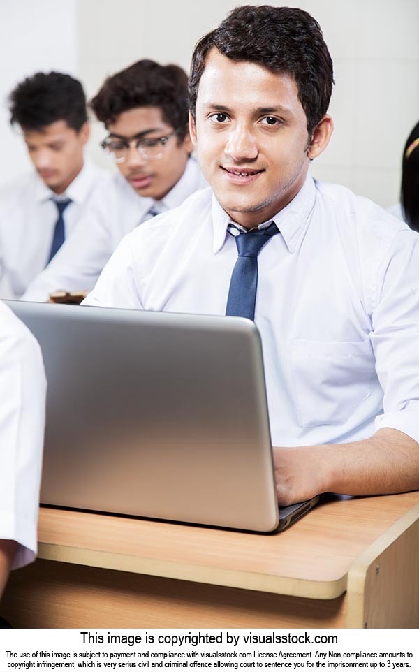 School Boy Student Laptop Working
