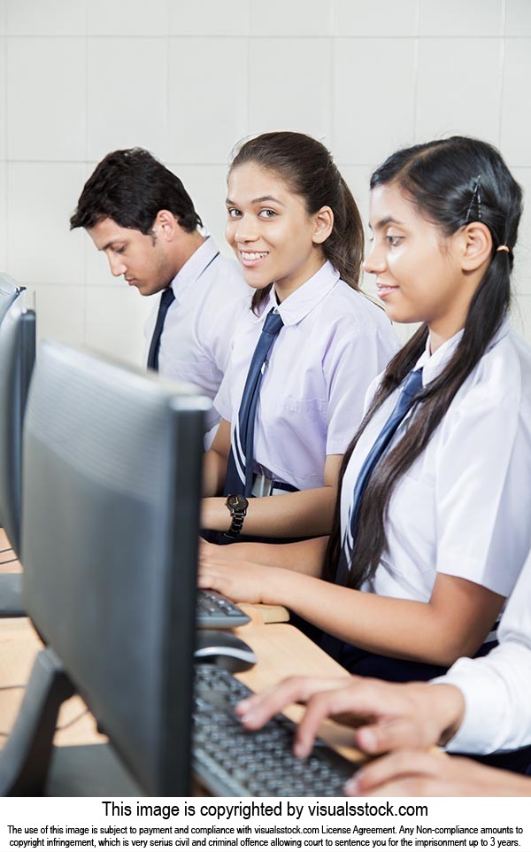 School Students Computer Working