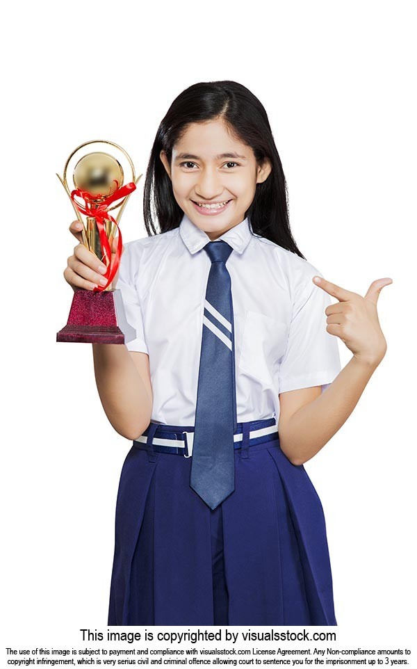 Girl Student Trophy Pointing
