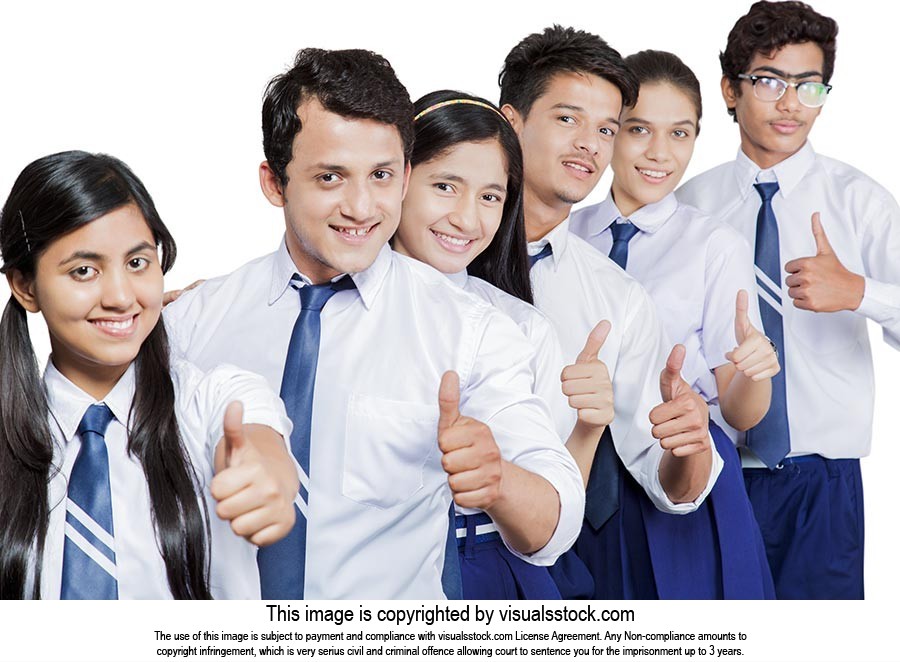 Group School Students Queue Thumbsup