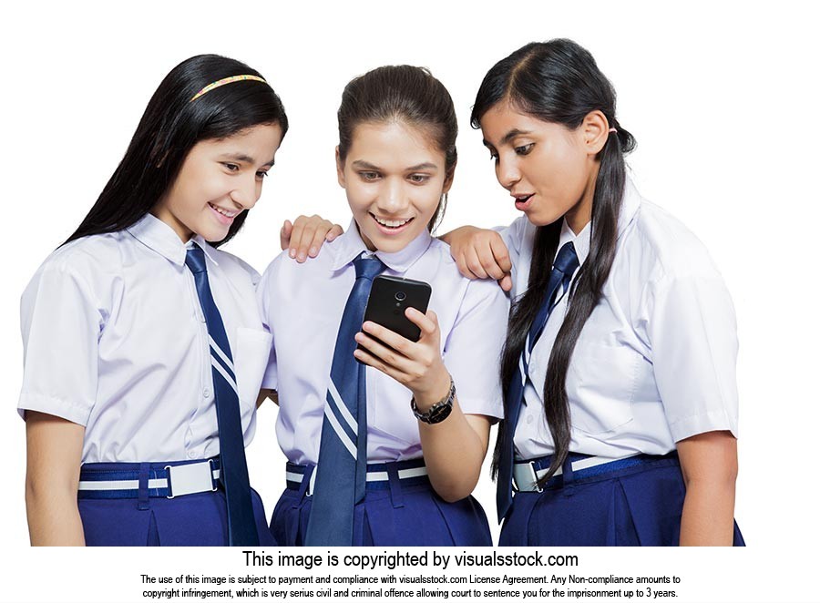 Girls School Students Phone Using