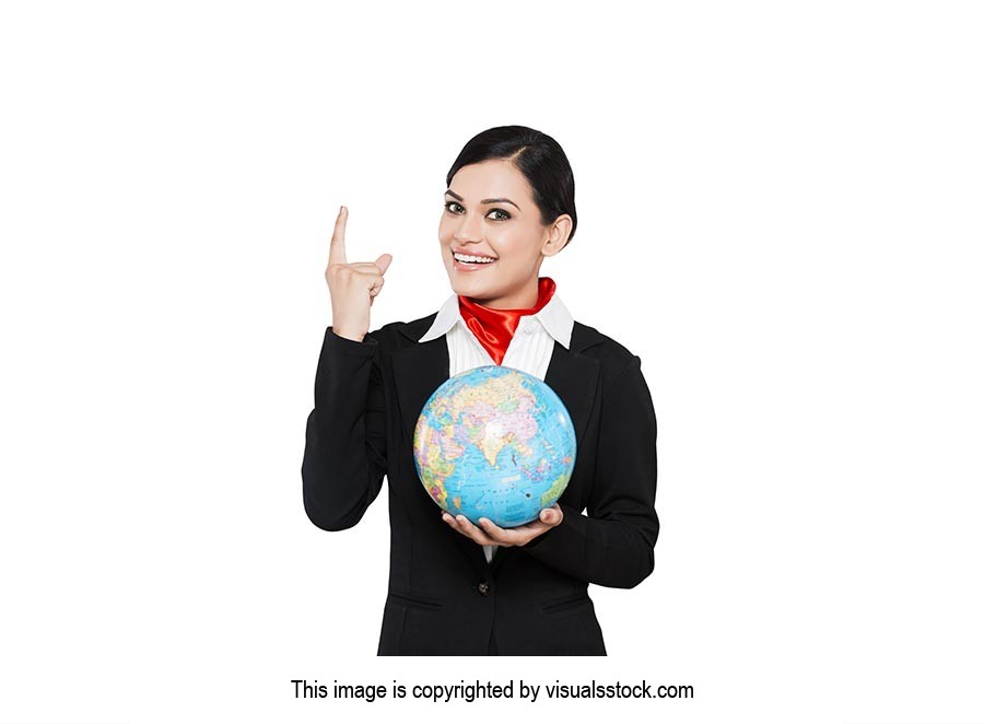 Air Hostess Pointing Globe