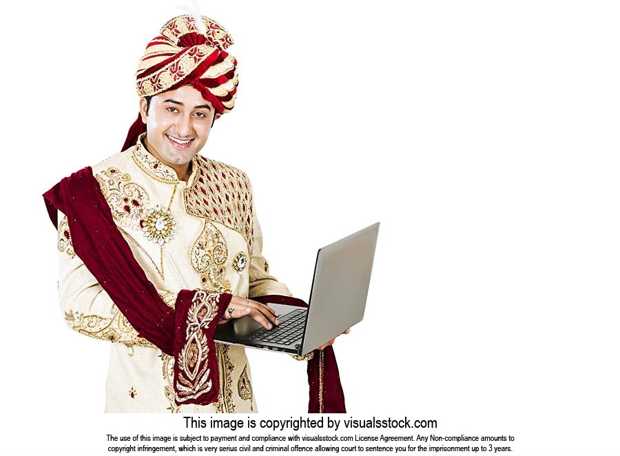 Groom Wedding Laptop Working