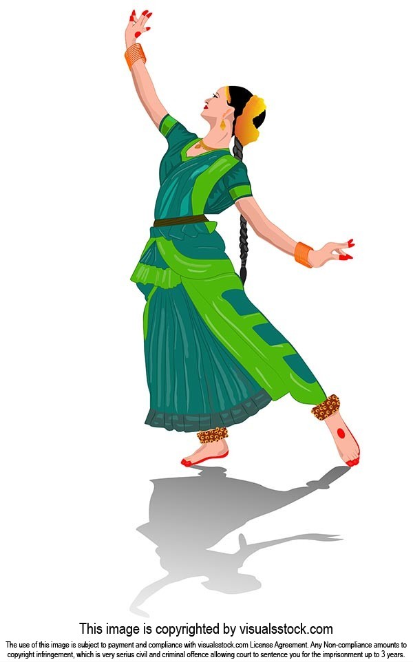 Illustration with dancing Indian woman dancing in-traditional Indian style  Bharatanatyam