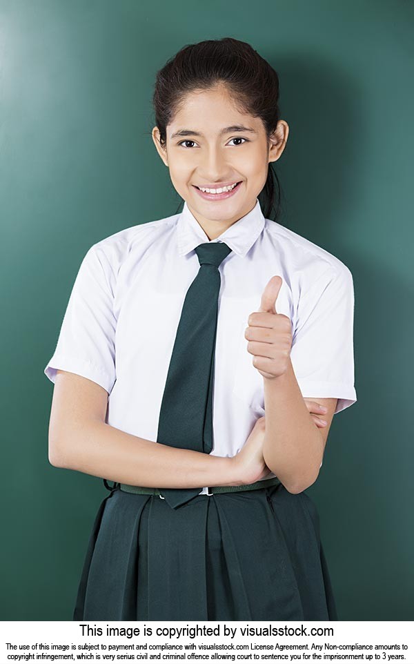 Indian High School Girl Student Showing Thumbs U