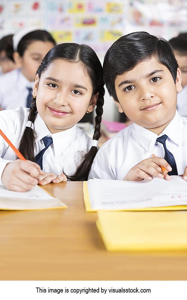 Indian Kids Friend School Students Classroom Book Studying