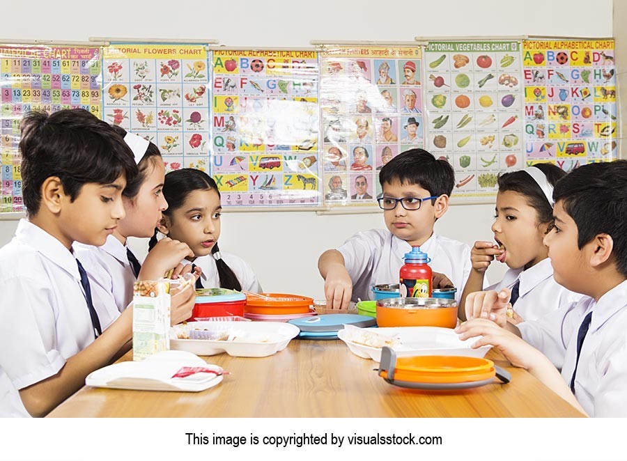 Indian Children School Students Eating Cuisine Lunch Break