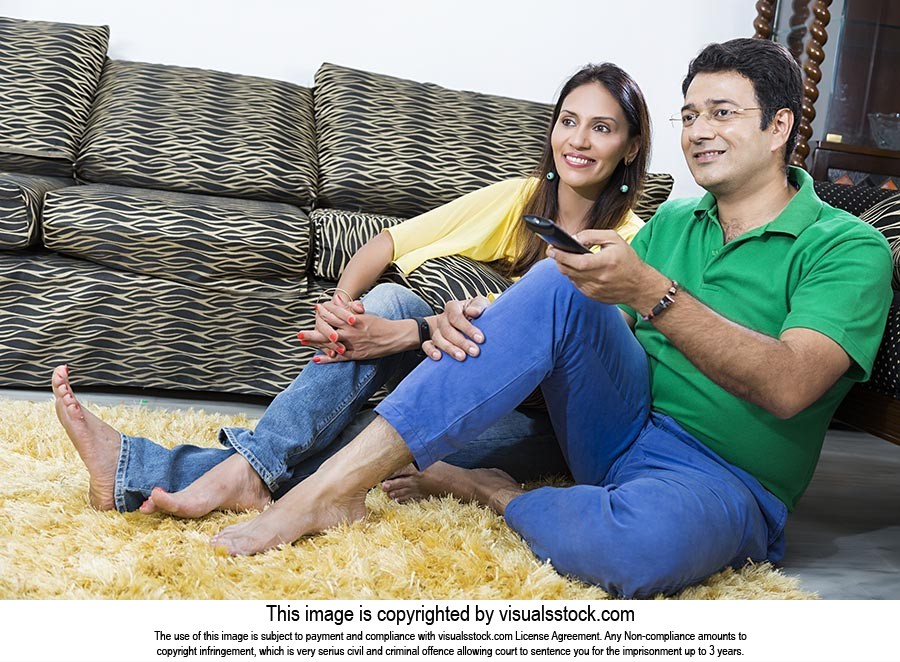 Indian Married Couple Together Watching Television Entertainment A