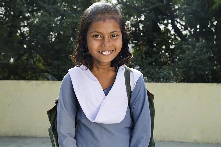 Rural Govt-school Kid-girl Student carrying schoolbag backpack Standing ...