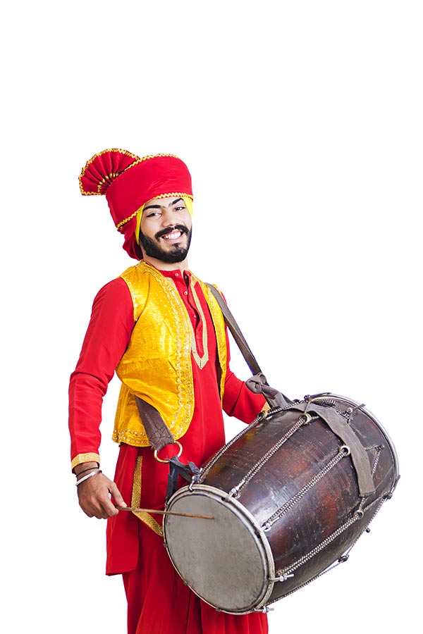 Sikh Punjabi Sardar Playing Dhol And Dancing Bhangra On Baisakhi Festival