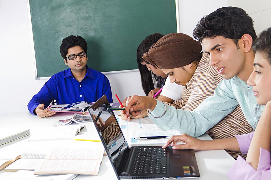 Group Young College Boys Girls Students Friends Studying Reading-Book ...