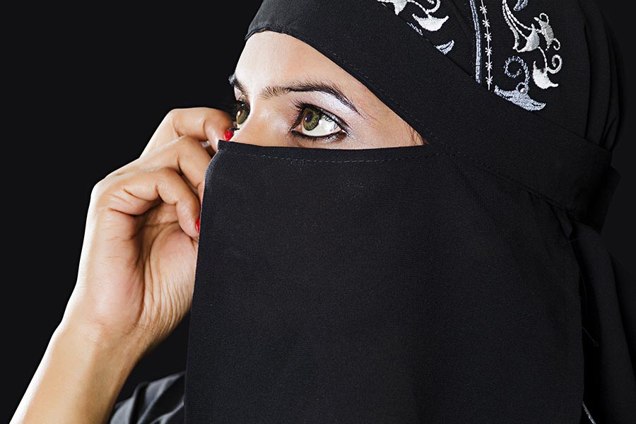 Young Muslim Woman Covering Her Face