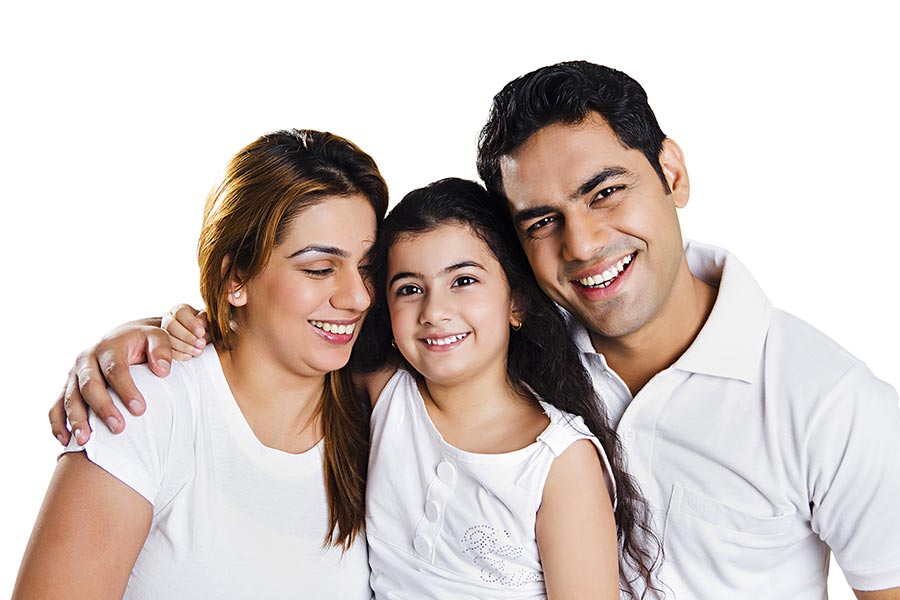 Indian Family Father Mother Love Caring Daughter Sitting Together Smiling