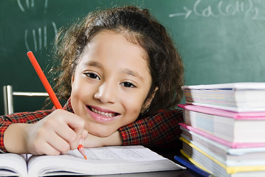 Cute Child-girl School Student writing in-notebook Studying Education ...