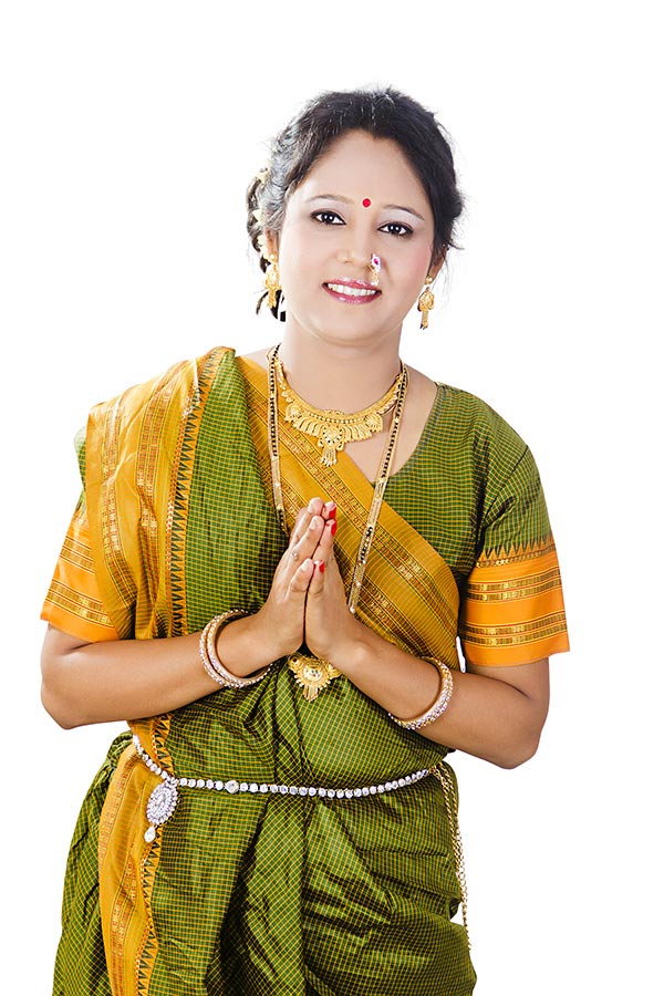 Maharashtrian Married Woman In Traditional Wearing Doing Namaste