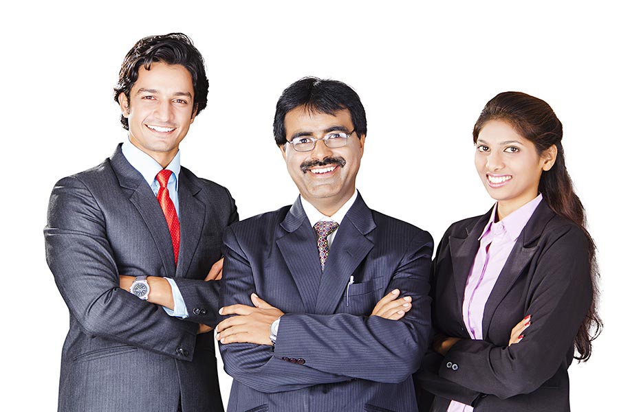 Three Business Colleagues Arms crossed standing Together on-white ...