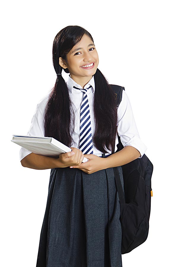 High-School Teenage-Girl Student Carrying School-bag And Holding book ...