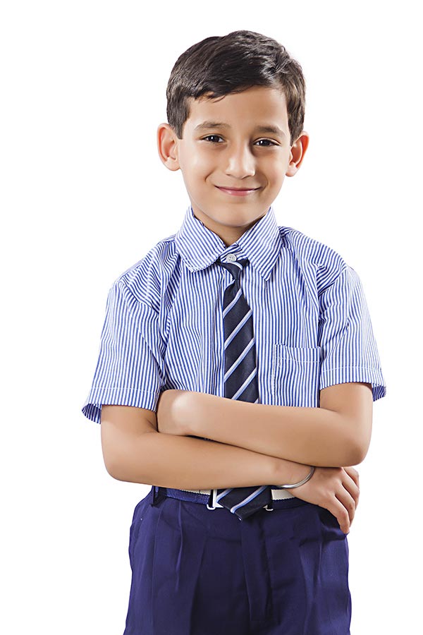 Primary School Kid-boy Student With Arms-Crossed Standing And Smiling