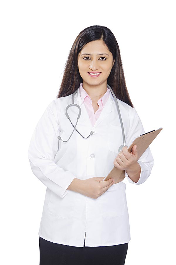 Indian Woman Doctor Holding Clipboard Medical reports Standing And Smiling