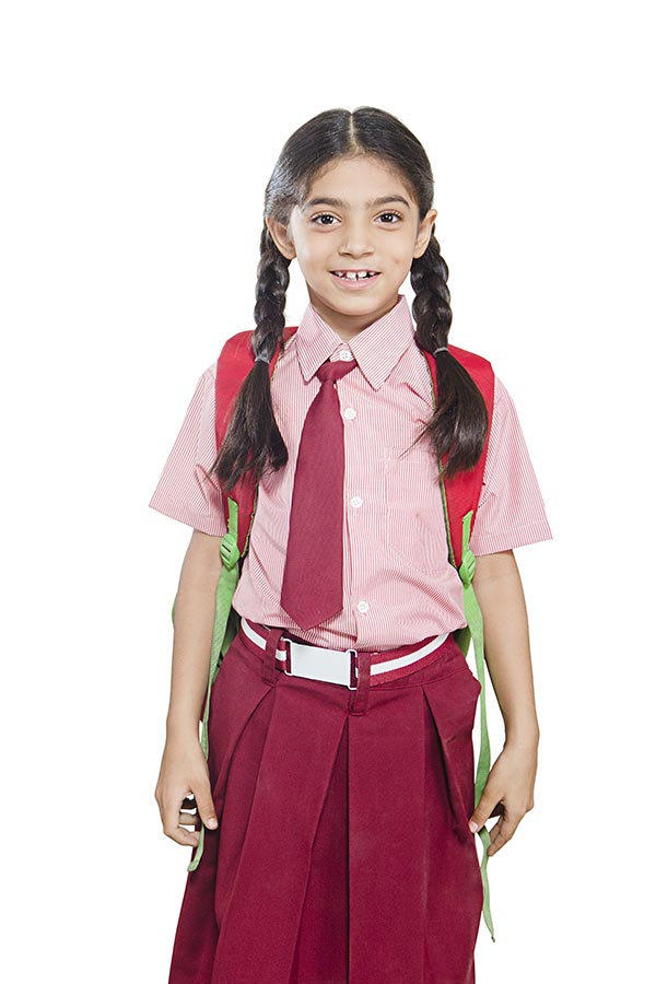 Smiling Indian School Kid Girl Student In-Uniform Carrying School-bag ...