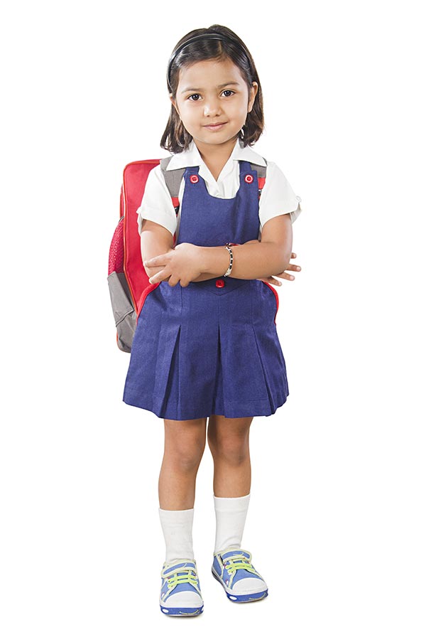 School Kid-girl Student Carrying School-bag With arms-Crossed standing ...