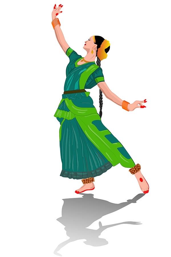 Illustration with dancing Indian woman dancing in-traditional Indian ...