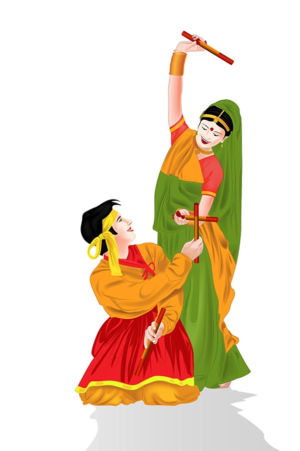 Illustration Vector-of couple playing dandiya on-Navratri Dussehra Festival