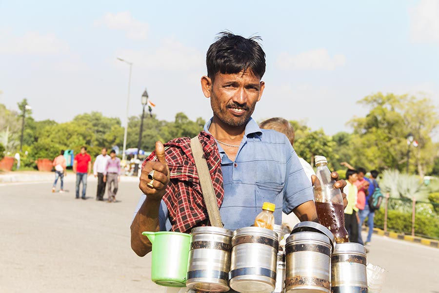 Indian Street Hawker Man Selling Bhelpuri While Showing Thumbs-up On ...