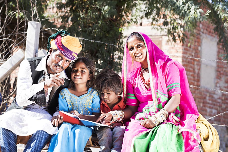 Indian Rural Rajasthani Family Parents Teaching Kids Son-daughter Book ...