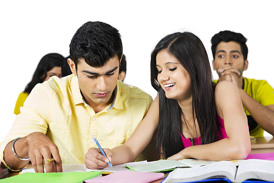 Indian College Couple Students Writing Notebook Studying Education ...