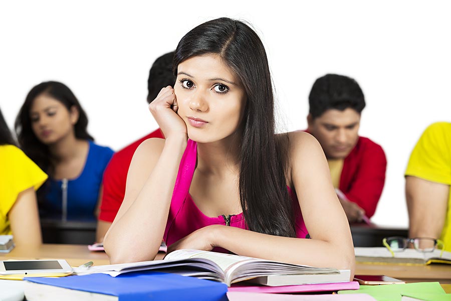 Indian College Girl student Book Studying Education Exam Preparing ...