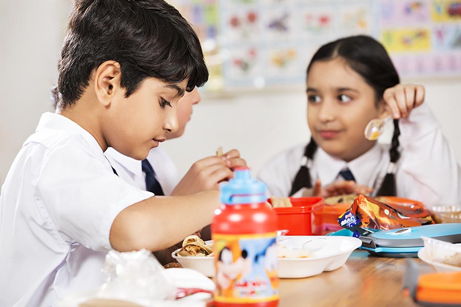 Indian Kids School Students Hungry Eating Cuisine Lunch Break