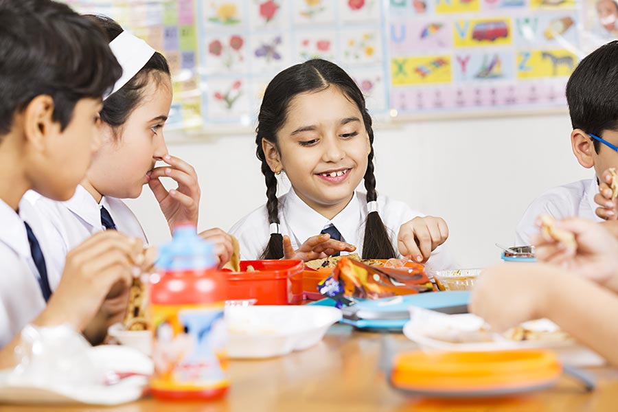 Indian Kids School Students Eating Cuisine Lunch break