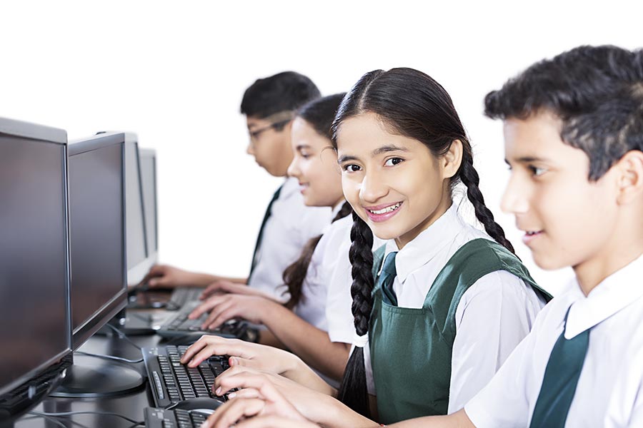 High-School Students Friends Using Computer Studying E-Learning In ...