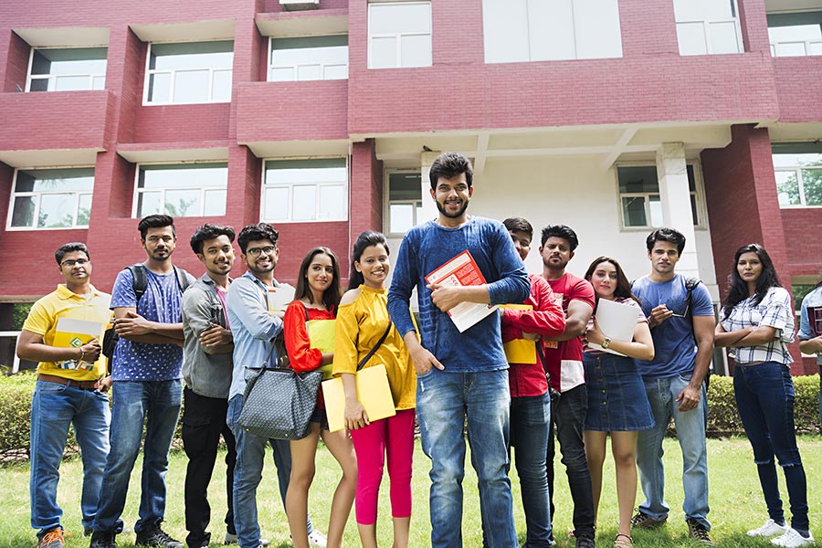 Group Young College Boys Girls Students-Classmates Standing Together On ...