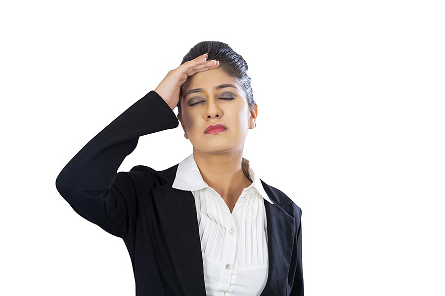 Sick Business Woman Suffers From Headache Pain Migraine Problem