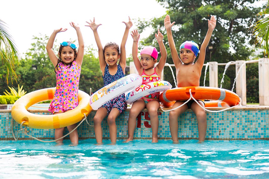 Cheerful Children Fishing Fishing Paddling Pool Stock Photo 1387031156