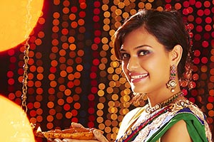 Woman Holding Diya Diwali