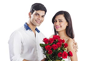 Couple Giving Flowers Valentines Day