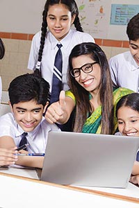 Teacher Students Laptop Thumbsup